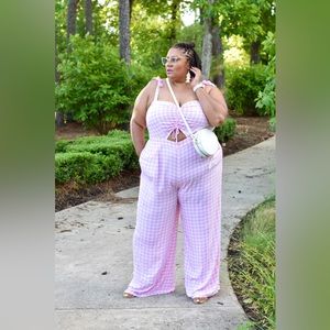 ELOQUII Pink and Water checker Jumpsuit